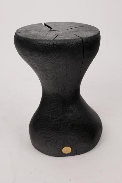  Logniture Rustic Sculptural Side Table Burnt Black Oak Wood Carved Unique Logniture