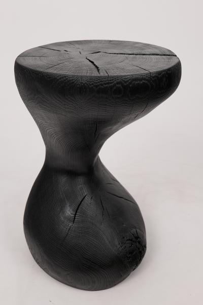 Logniture Rustic Sculptural Side Table Burnt Black Oak Wood Carved Unique Logniture