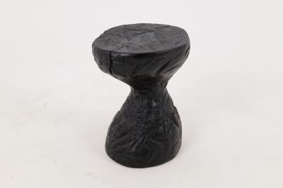  Logniture Rustic Sculptural Side Table Burnt Black Oak Wood Carved Unique Logniture