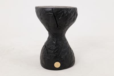  Logniture Rustic Sculptural Side Table Burnt Black Oak Wood Carved Unique Logniture