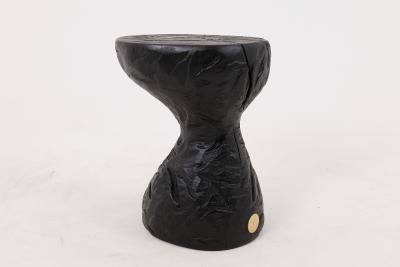  Logniture Rustic Sculptural Side Table Burnt Black Oak Wood Carved Unique Logniture