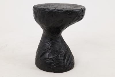  Logniture Rustic Sculptural Side Table Burnt Black Oak Wood Carved Unique Logniture