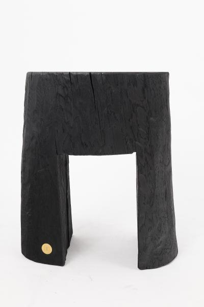  Logniture Rustic Sculptural Side Table Burnt Black Wood Carved Unique Logniture