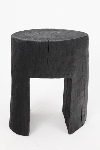  Logniture Rustic Sculptural Side Table Burnt Black Wood Carved Unique Logniture