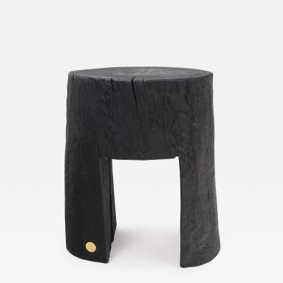  Logniture Rustic Sculptural Side Table Burnt Black Wood Carved Unique Logniture