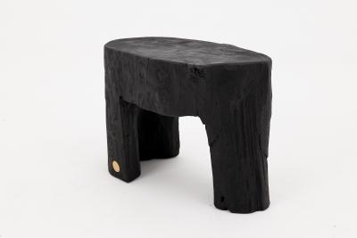  Logniture Rustic Sculptural Side Table Burnt Black Wood Carved Unique Logniture