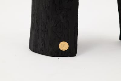  Logniture Rustic Sculptural Side Table Burnt Black Wood Carved Unique Logniture