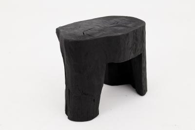  Logniture Rustic Sculptural Side Table Burnt Black Wood Carved Unique Logniture
