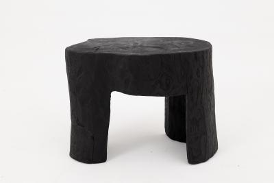  Logniture Rustic Sculptural Side Table Burnt Black Wood Carved Unique Logniture