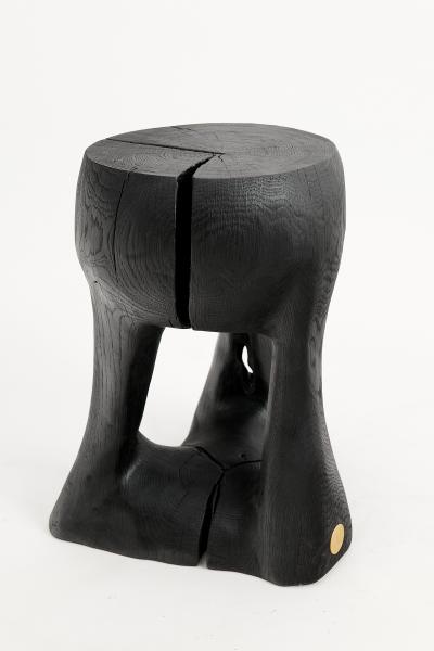  Logniture Rustic Sculptural Side Table Burnt Black Wood carved Unique Logniture