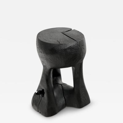  Logniture Rustic Sculptural Side Table Burnt Black Wood carved Unique Logniture