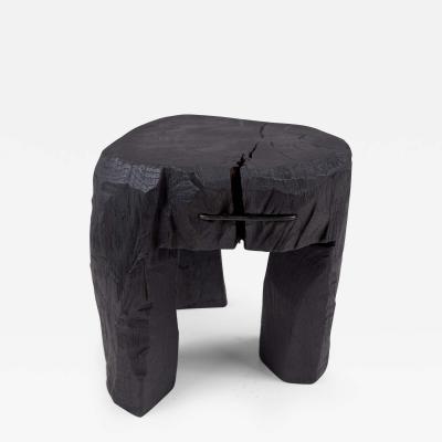  Logniture Rustic Sculptural Side Table Stool Burnt Black Oak Wood Unique Logniture