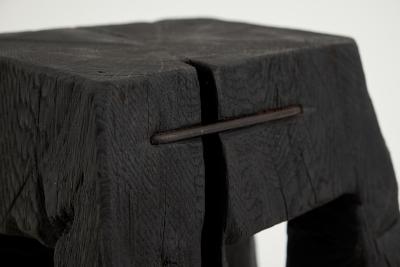  Logniture Rustic Sculptural Side Table Stool Burnt Black Oak Wood Unique Logniture