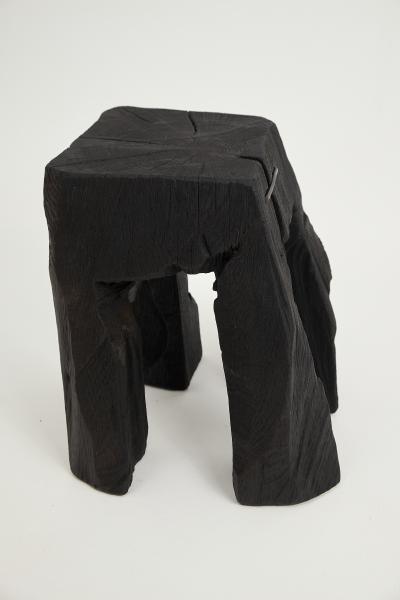  Logniture Rustic Sculptural Side Table Stool Burnt Black Oak Wood Unique Logniture