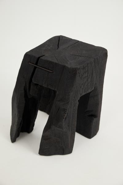  Logniture Rustic Sculptural Side Table Stool Burnt Black Oak Wood Unique Logniture