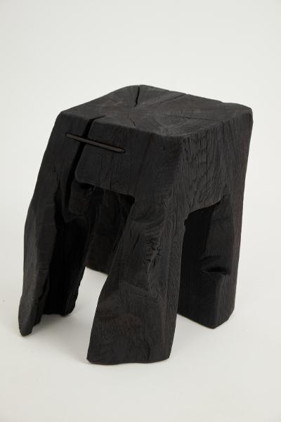  Logniture Rustic Sculptural Side Table Stool Burnt Black Oak Wood Unique Logniture
