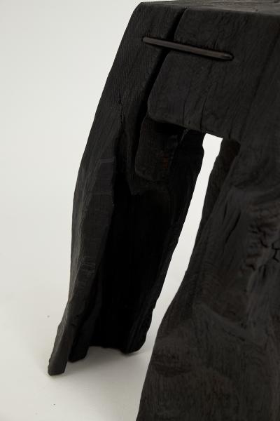  Logniture Rustic Sculptural Side Table Stool Burnt Black Oak Wood Unique Logniture