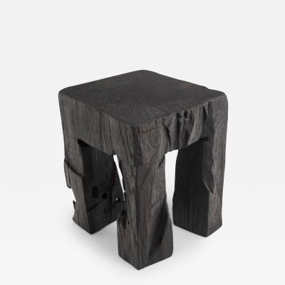  Logniture Rustic Sculptural Side Table Stool Burnt Black Oak Wood Unique Logniture