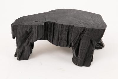 Logniture Rustic Sculptural Side Table Stool Burnt Black Oak Wood Unique Logniture