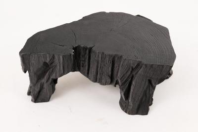 Logniture Rustic Sculptural Side Table Stool Burnt Black Oak Wood Unique Logniture