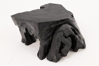 Logniture Rustic Sculptural Side Table Stool Burnt Black Oak Wood Unique Logniture