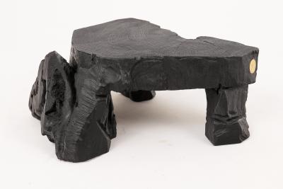 Logniture Rustic Sculptural Side Table Stool Burnt Black Oak Wood Unique Logniture