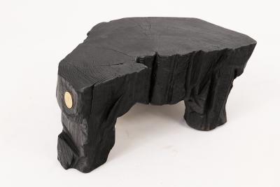Logniture Rustic Sculptural Side Table Stool Burnt Black Oak Wood Unique Logniture
