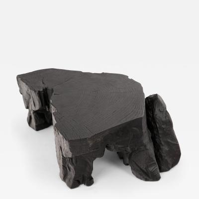  Logniture Rustic Sculptural Side Table Stool Burnt Black Oak Wood Unique Logniture