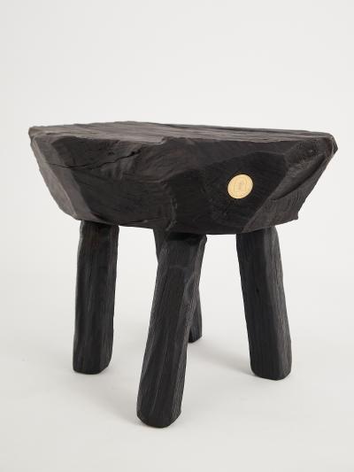  Logniture Rustic Sculptural Side Table Stool Burnt Black Wood Unique Logniture