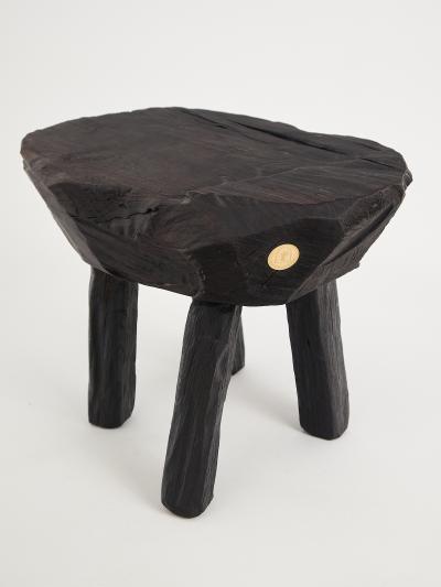  Logniture Rustic Sculptural Side Table Stool Burnt Black Wood Unique Logniture