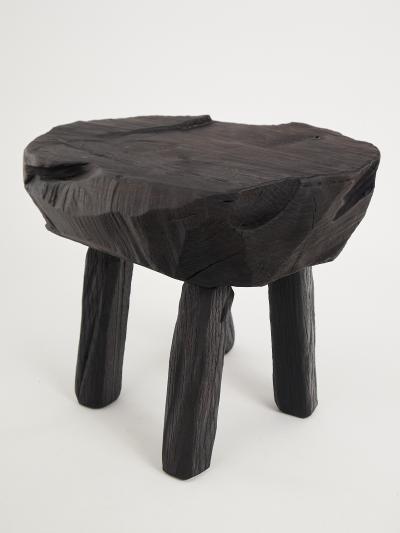  Logniture Rustic Sculptural Side Table Stool Burnt Black Wood Unique Logniture