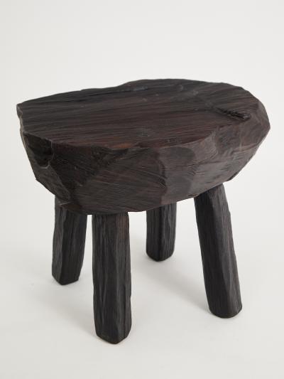  Logniture Rustic Sculptural Side Table Stool Burnt Black Wood Unique Logniture