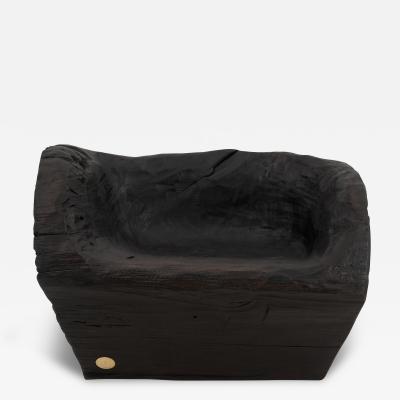  Logniture Rustic Sculptural Stool Burnt Black Wood Carved Unique Logniture