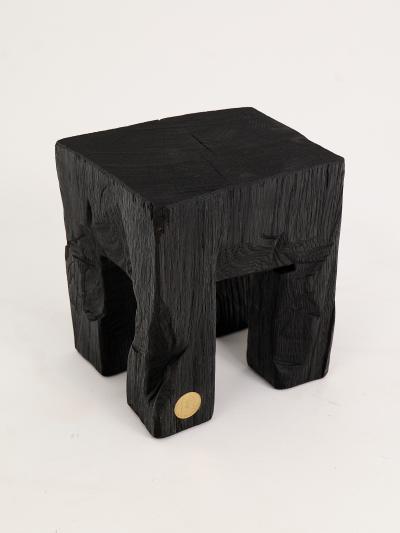  Logniture Rustic Side Table Stool Burnt Black Oak Wood Unique Logniture