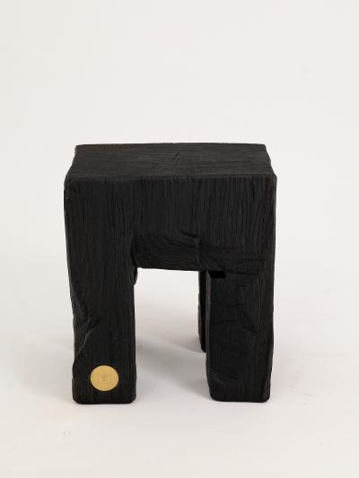  Logniture Rustic Side Table Stool Burnt Black Oak Wood Unique Logniture