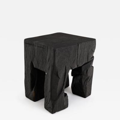  Logniture Rustic Side Table Stool Burnt Black Oak Wood Unique Logniture