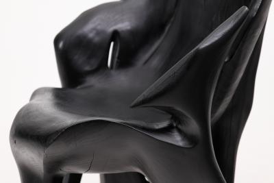 Logniture Sculptural Black Charred Wood Armchair in Organic Form by Logniture