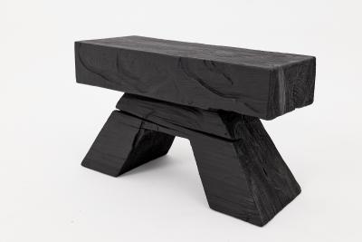  Logniture Sculptural Charred Wood Stool with Geometric Base in Solid Hardwood Logniture