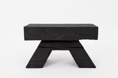  Logniture Sculptural Charred Wood Stool with Geometric Base in Solid Hardwood Logniture