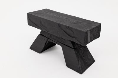  Logniture Sculptural Charred Wood Stool with Geometric Base in Solid Hardwood Logniture