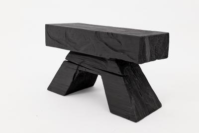  Logniture Sculptural Charred Wood Stool with Geometric Base in Solid Hardwood Logniture