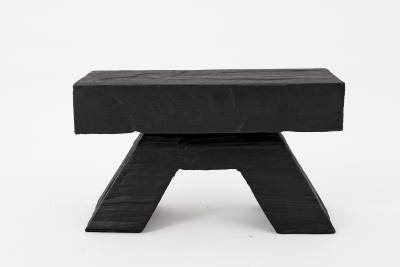  Logniture Sculptural Charred Wood Stool with Geometric Base in Solid Hardwood Logniture