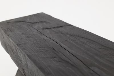  Logniture Sculptural Charred Wood Stool with Geometric Base in Solid Hardwood Logniture