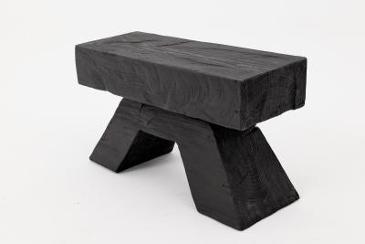  Logniture Sculptural Charred Wood Stool with Geometric Base in Solid Hardwood Logniture