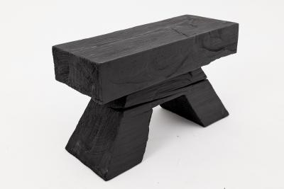  Logniture Sculptural Charred Wood Stool with Geometric Base in Solid Hardwood Logniture