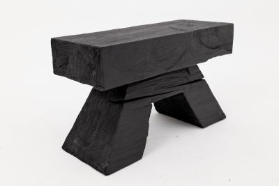  Logniture Sculptural Charred Wood Stool with Geometric Base in Solid Hardwood Logniture