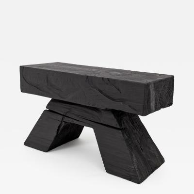  Logniture Sculptural Charred Wood Stool with Geometric Base in Solid Hardwood Logniture