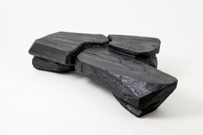  Logniture Sculptural Coffee Table Rustic Burnt Black Wood Carved Handmade Logniture