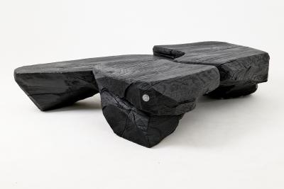  Logniture Sculptural Coffee Table Rustic Burnt Black Wood Carved Handmade Logniture