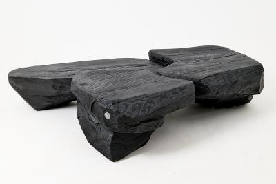  Logniture Sculptural Coffee Table Rustic Burnt Black Wood Carved Handmade Logniture